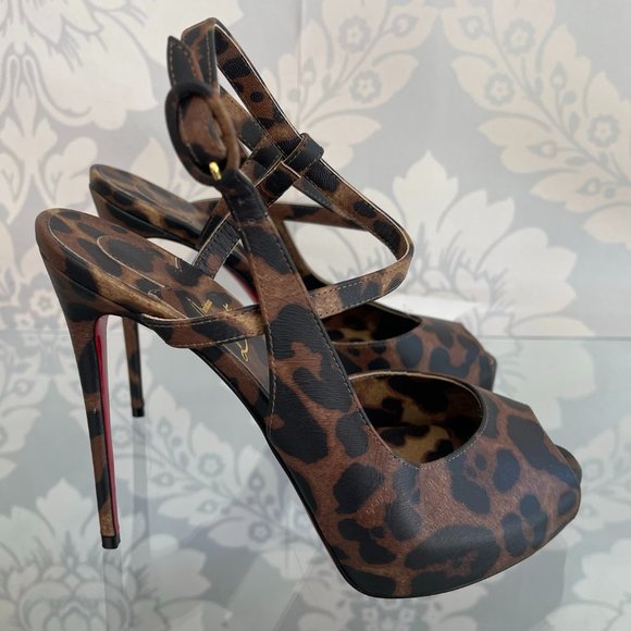 Christian Louboutin Shoes - CHRISTIAN LOUBOUTIN Leopard Print Open Toe Platform Heels